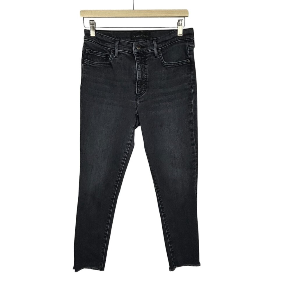 Aritzia Denim Forum Jeans Womens 29x24.5 Cropped Skinny Black Stretch Frayed